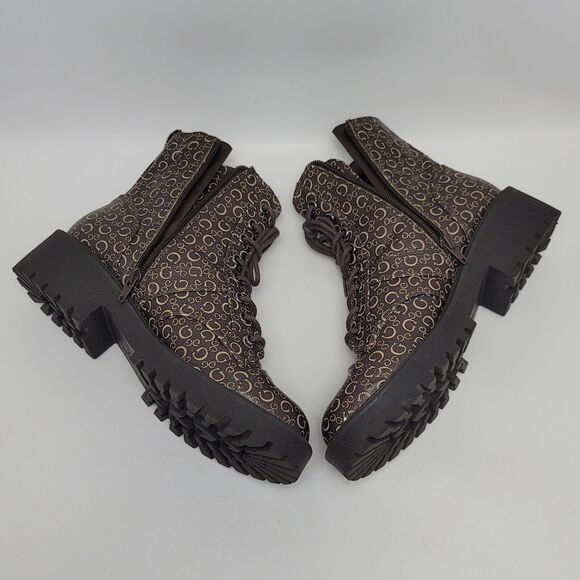 Guess Los Angeles Womens Brown Logo Ankle Combat Lace Up Boots Side Zip Sz 8.5M - Picture 8 of 12